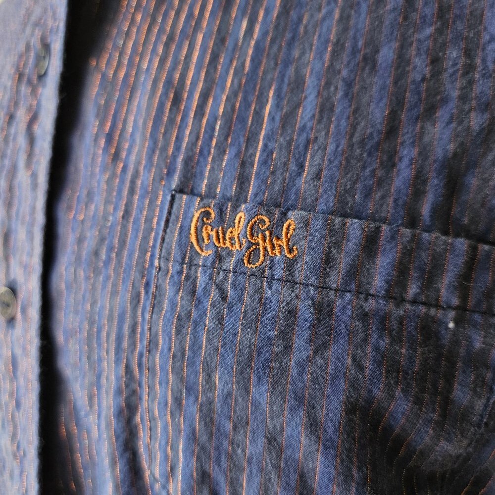 Cruel Girl Womens L Large Blue Navy Copper Gold Stripe Western Long Sleeve Shirt - Picture 3 of 7